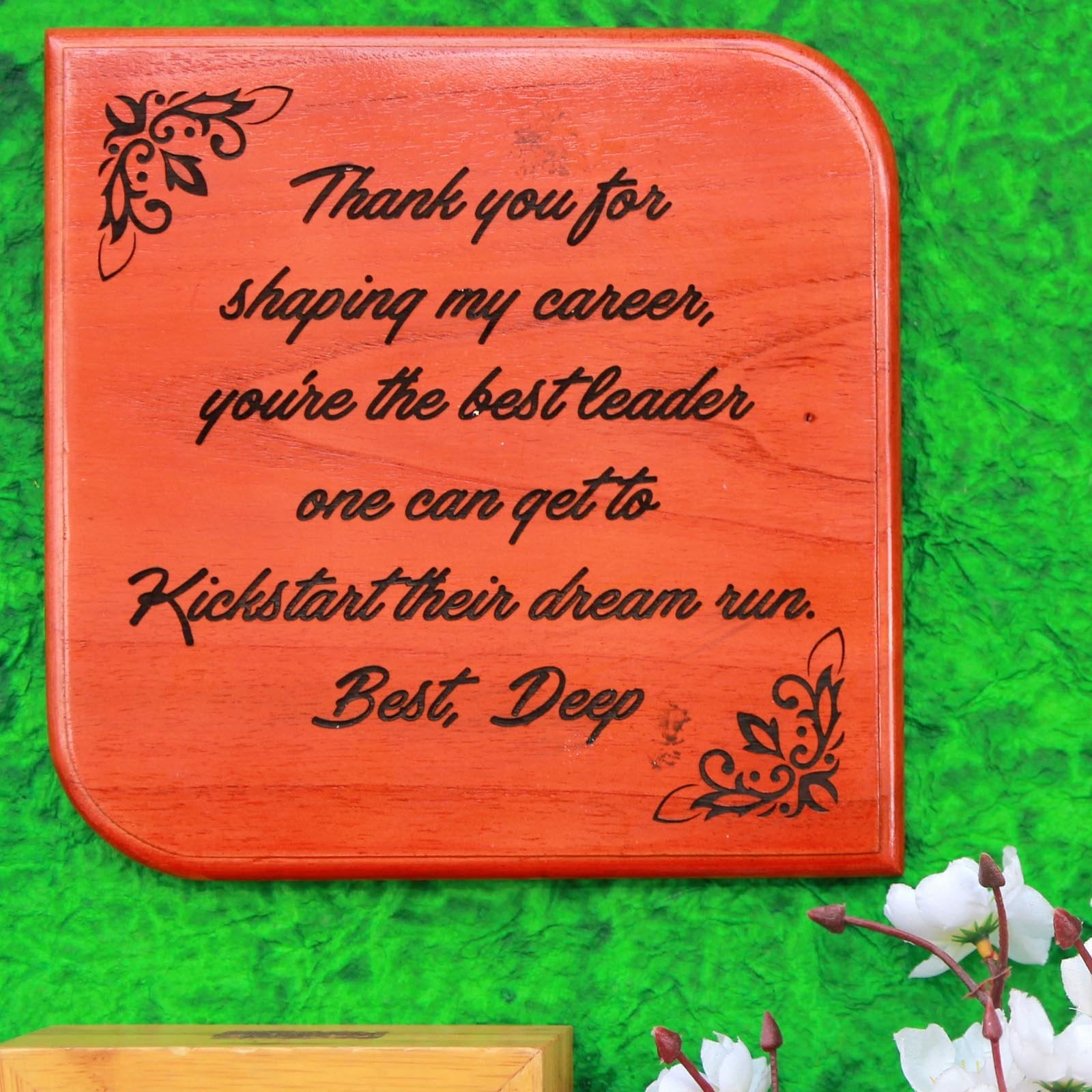 Thank You For Shaping My Career Engraved Wood Gift Plaque For Mentor, Boss, Teacher