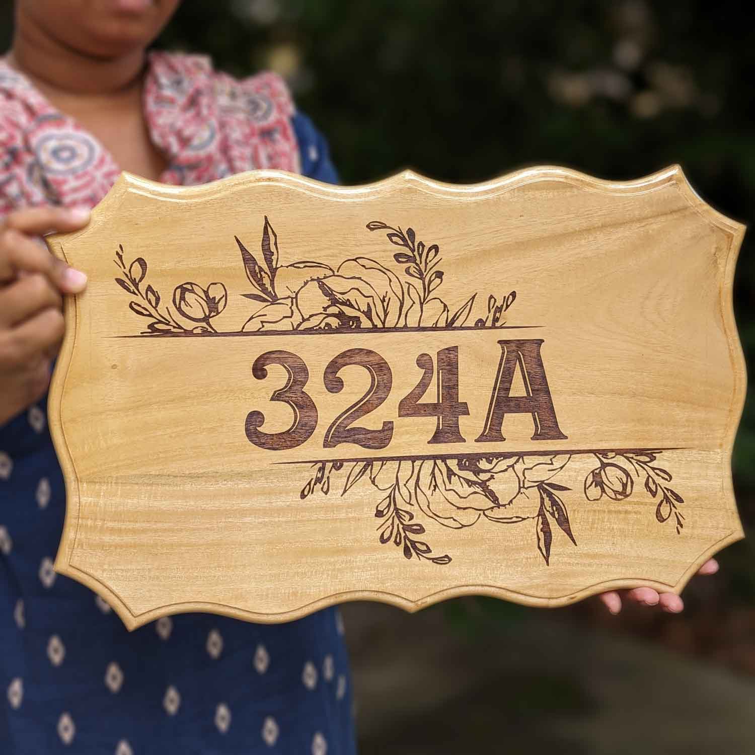 Carved Wood Address Plaque with Big House Numbers