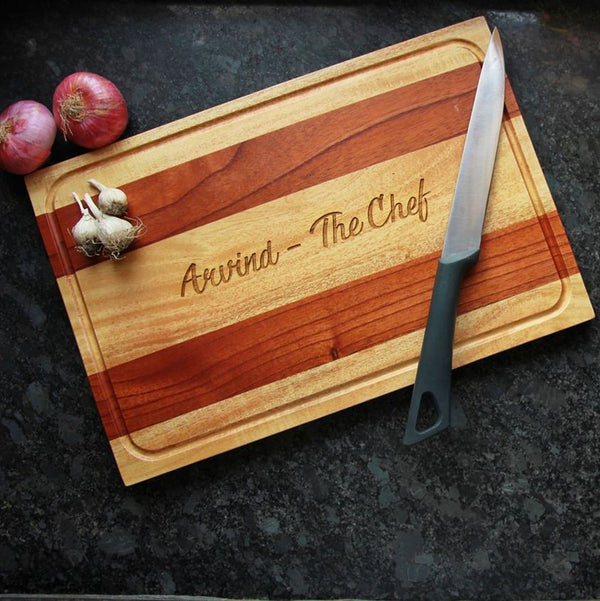 Mahogany & Birch Striped Wooden Chopping Board | Wood Cutting Boards ...