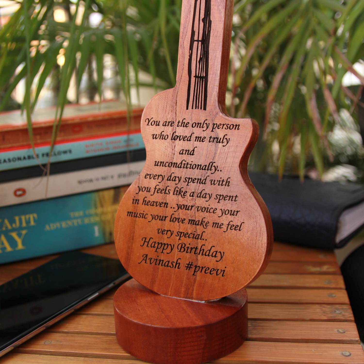 Guitar-Shaped Wooden Birthday Gift | Personalized Memento Engraved With Birthday Greetings