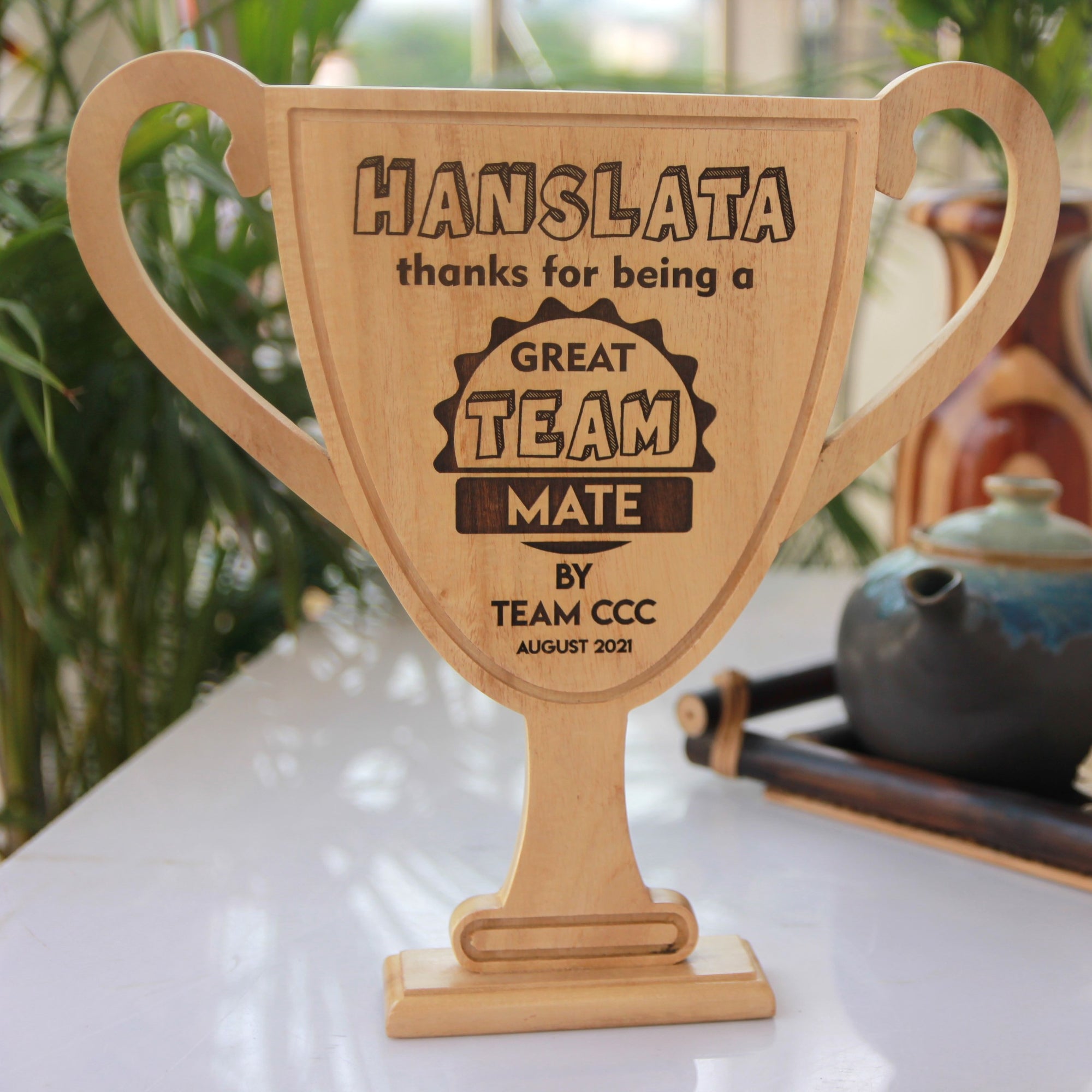 Great Colleague/Team Mate Wooden Trophy | Customised Corporate Awards