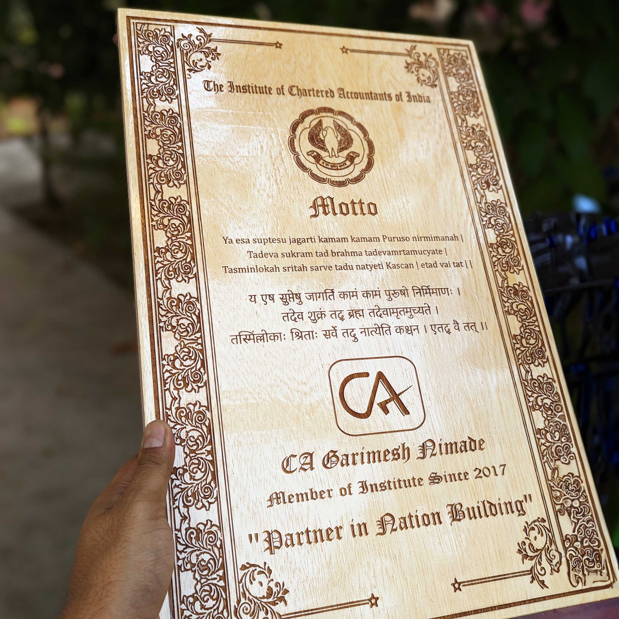 Wooden Certificate Of Membership For Chartered Accountants | CA Certificate