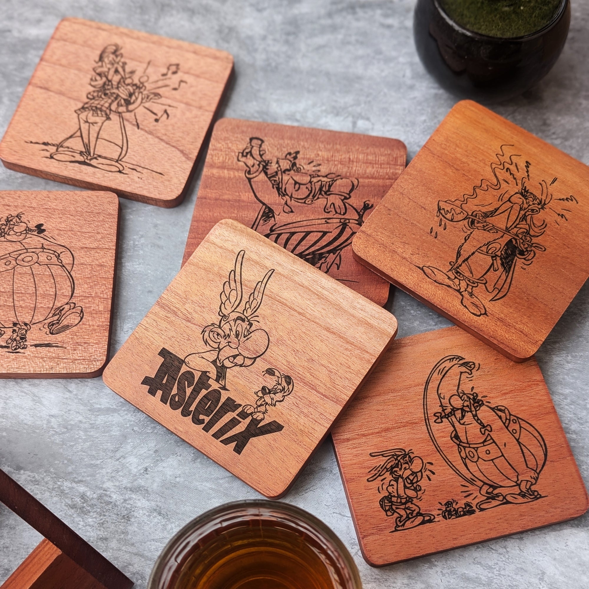 Asterix & Obelix Wooden Coasters Set of 6 | Gift For Asterix Fans