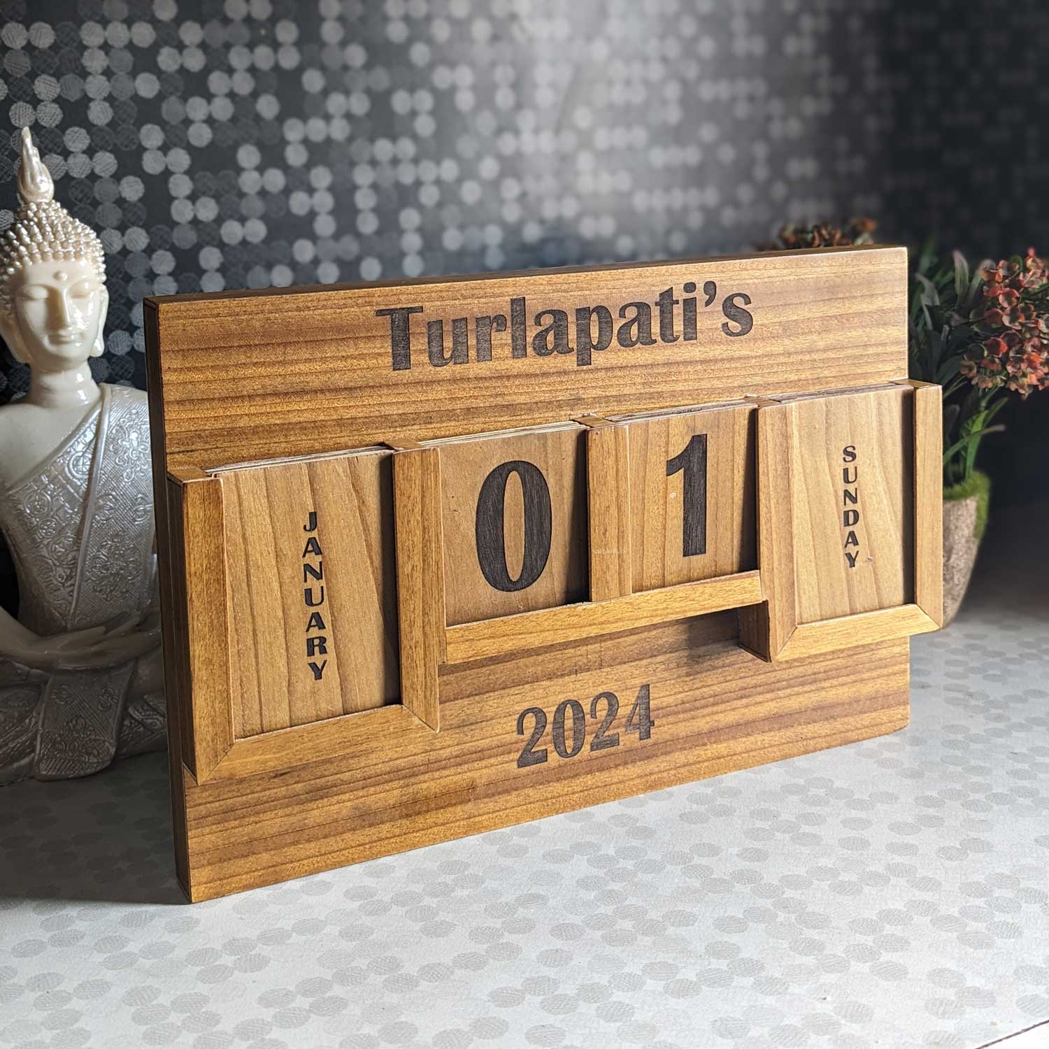 Wooden Perpetual Desk Calendar | Customizable Corporate Gift