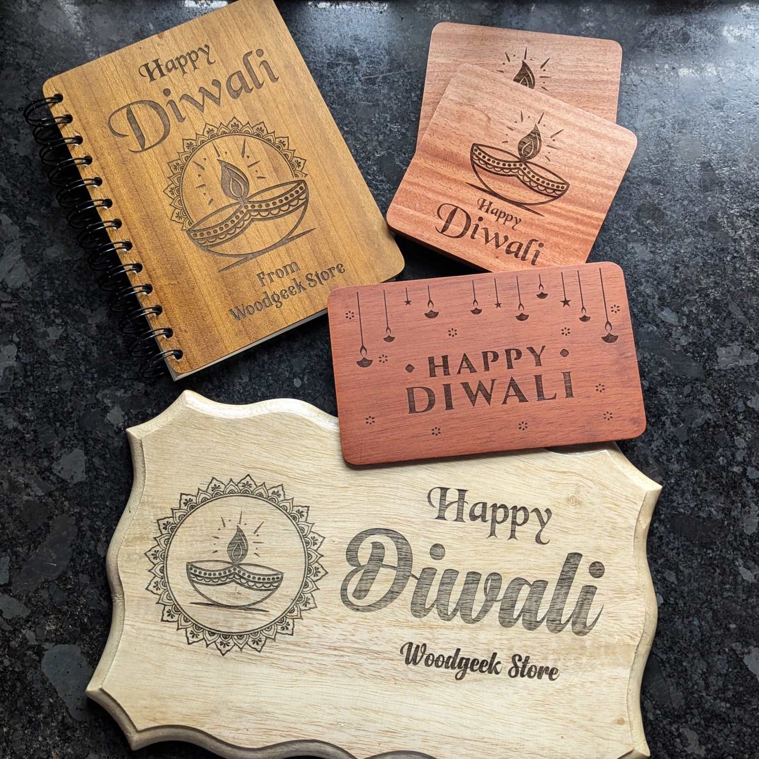 Happy Diwali Engraved Wooden Gift Set