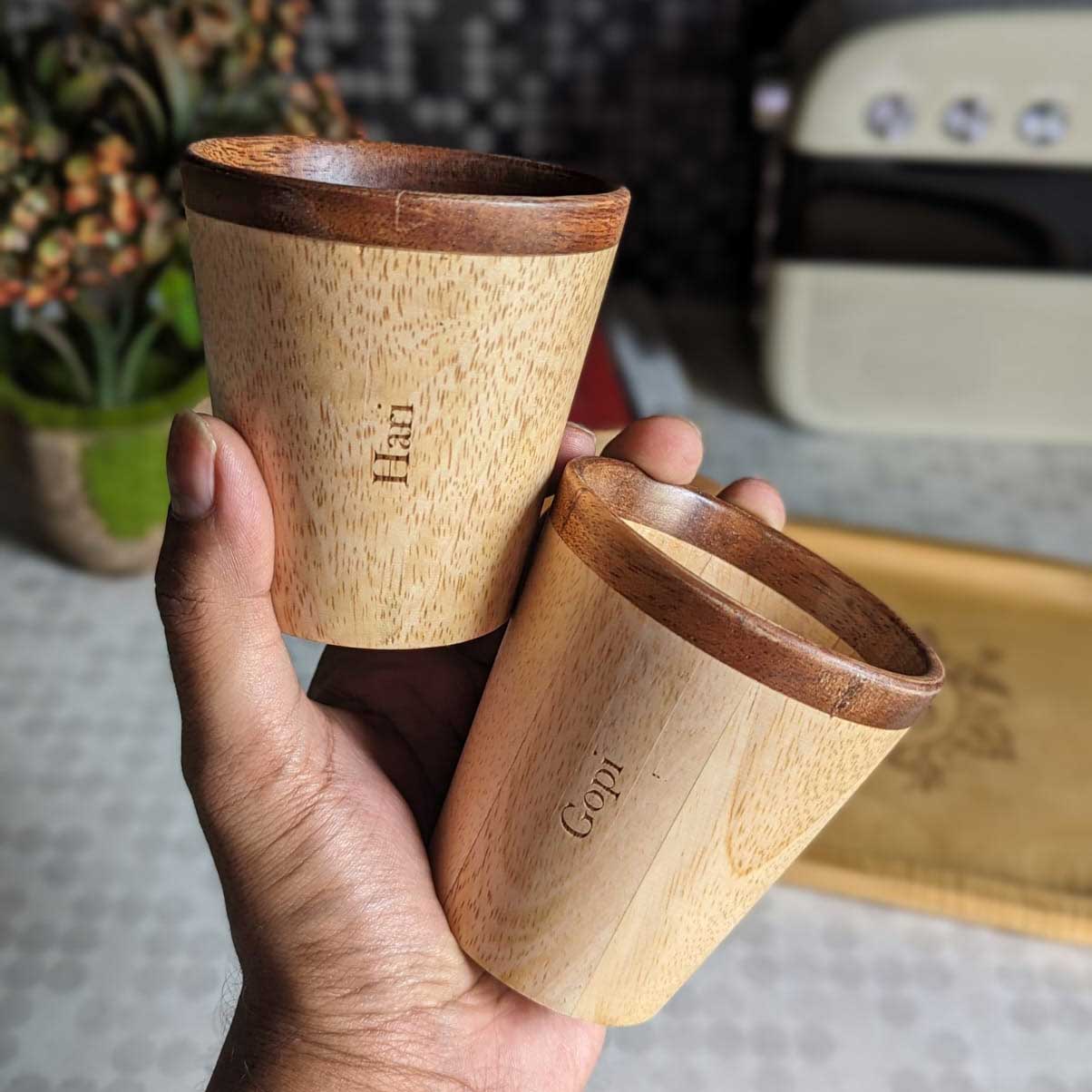 Personalized Wooden Tea & Coffee Cup Set