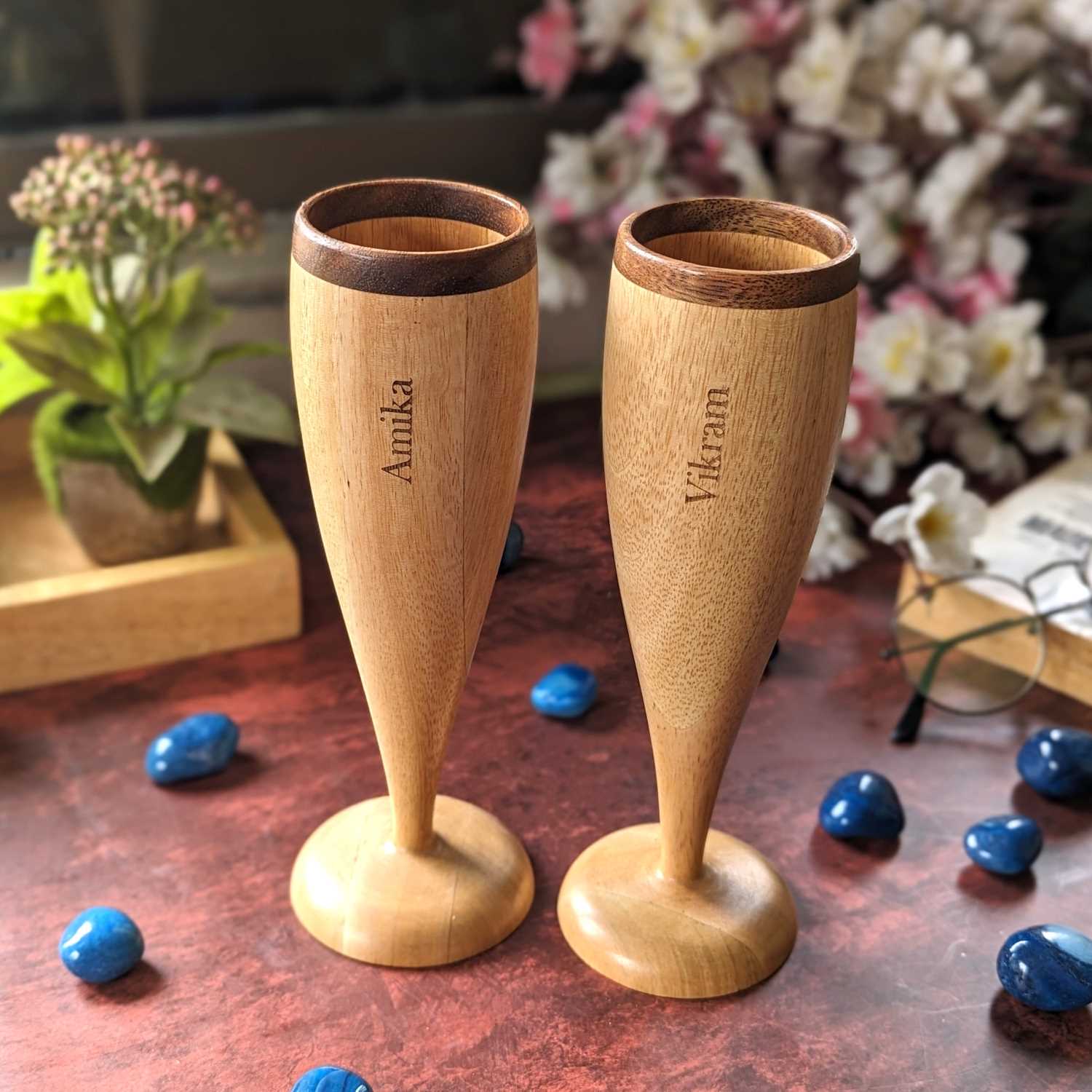 Champagne Glasses | Classy Champagne Flutes | Handmade Wooden Wine Goblets