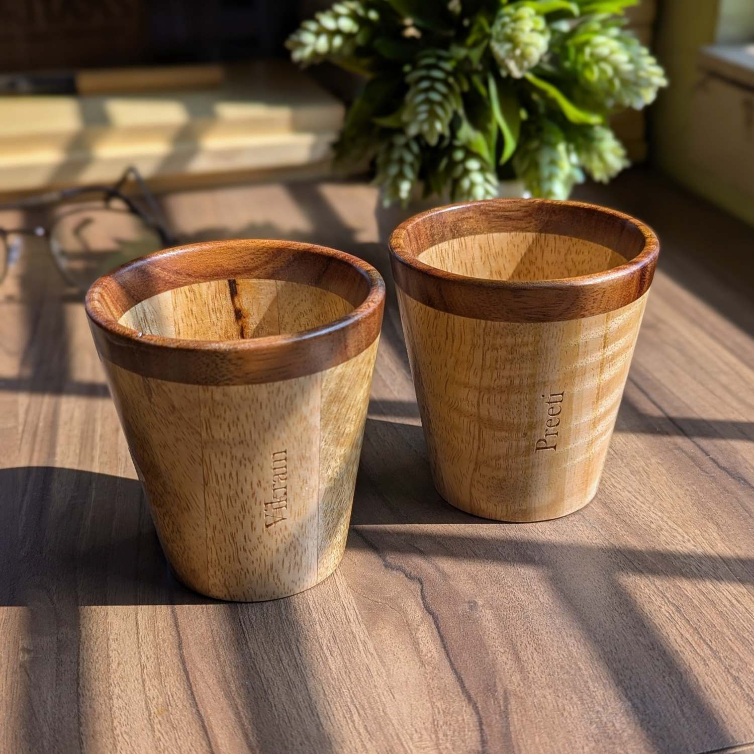 Personalized Wooden Tea & Coffee Cup Set