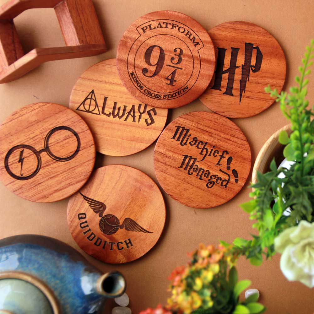 Harry Potter Coasters - Wooden Coaster Set With Holder