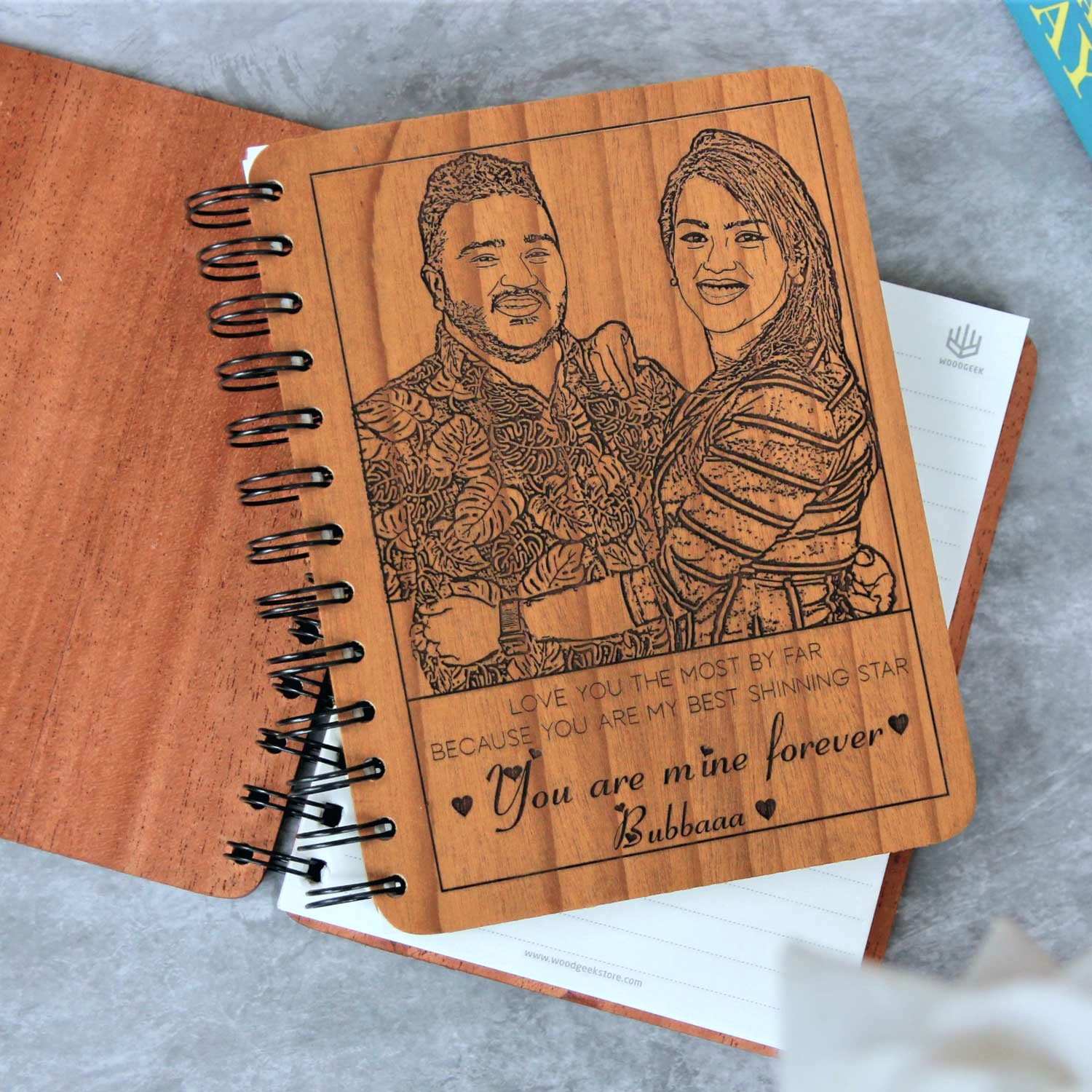 You Are Mine Forever – Personalized Wooden Love Diary with Engraved Photo