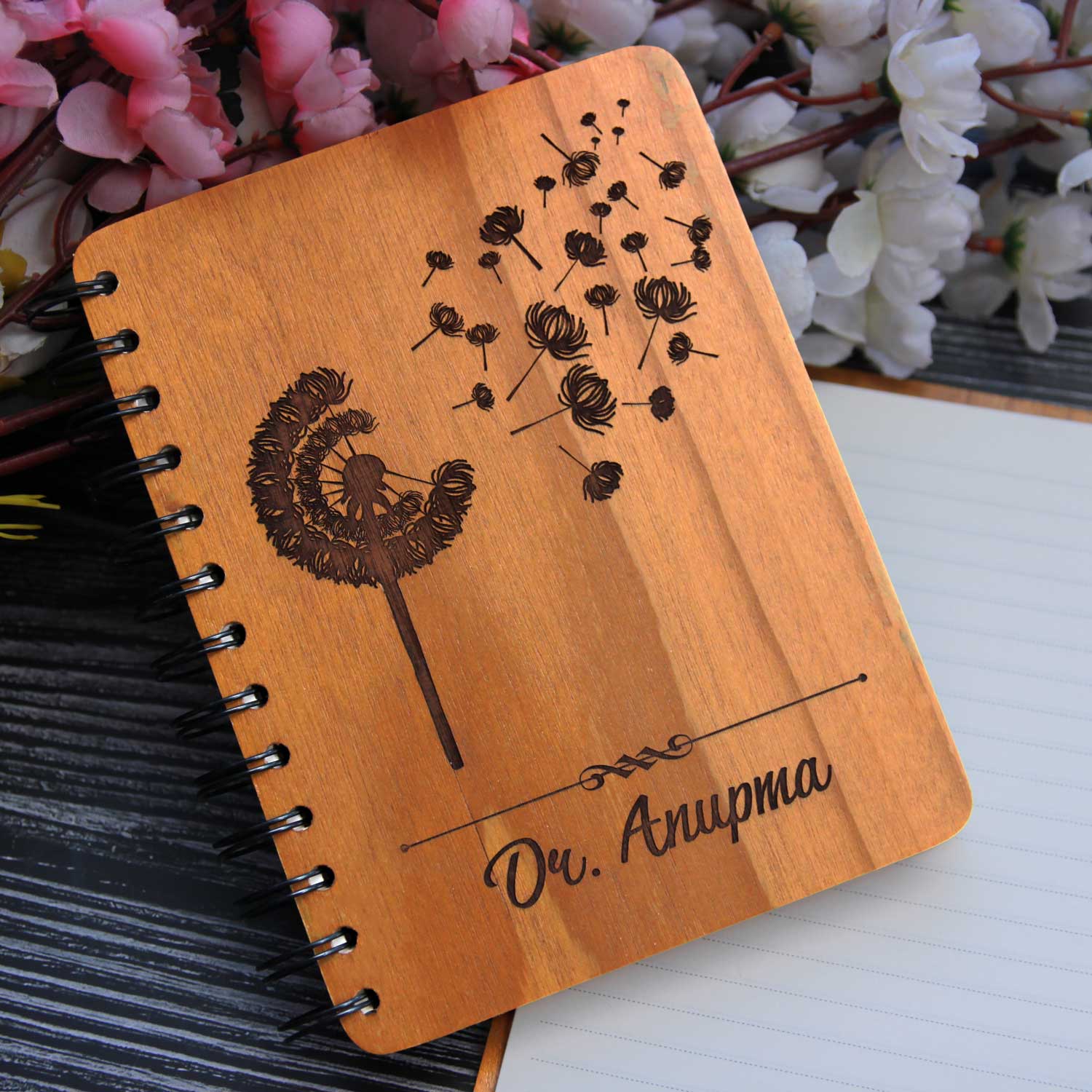 Dandelion - Personalized Wooden Notebook