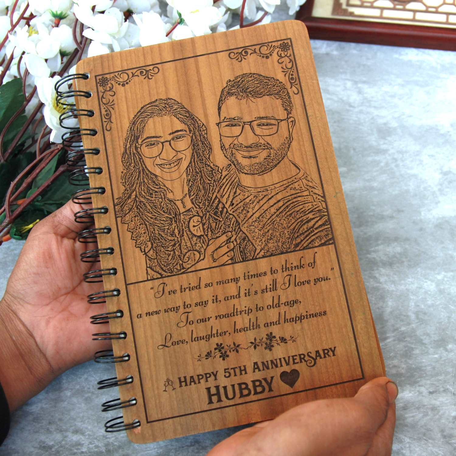 Happy Anniversary – Personalized Wooden Diary with Engraved Photo & Message