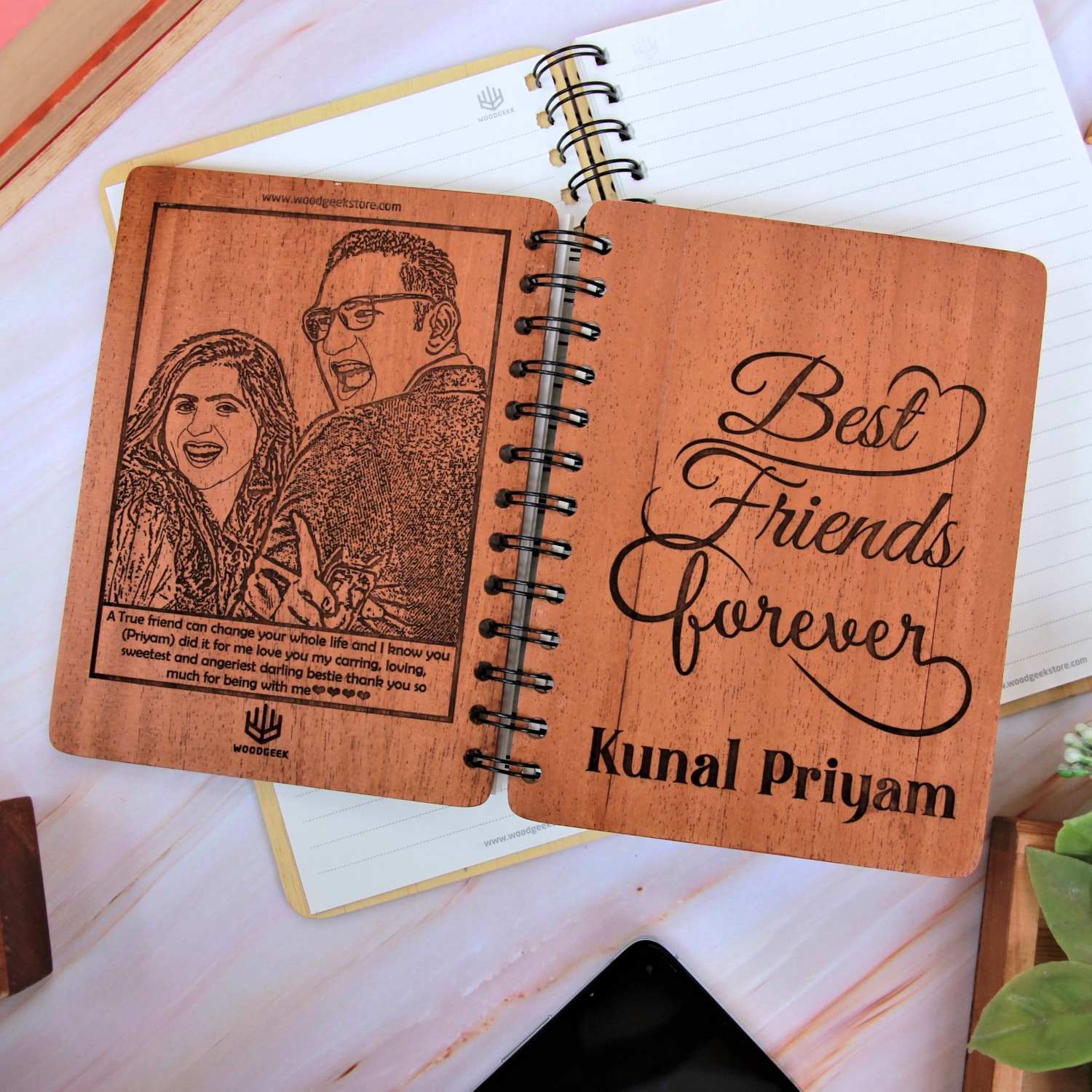 Best Friends Forever – Personalized Wooden Notebook for Your Partner-in-Crime