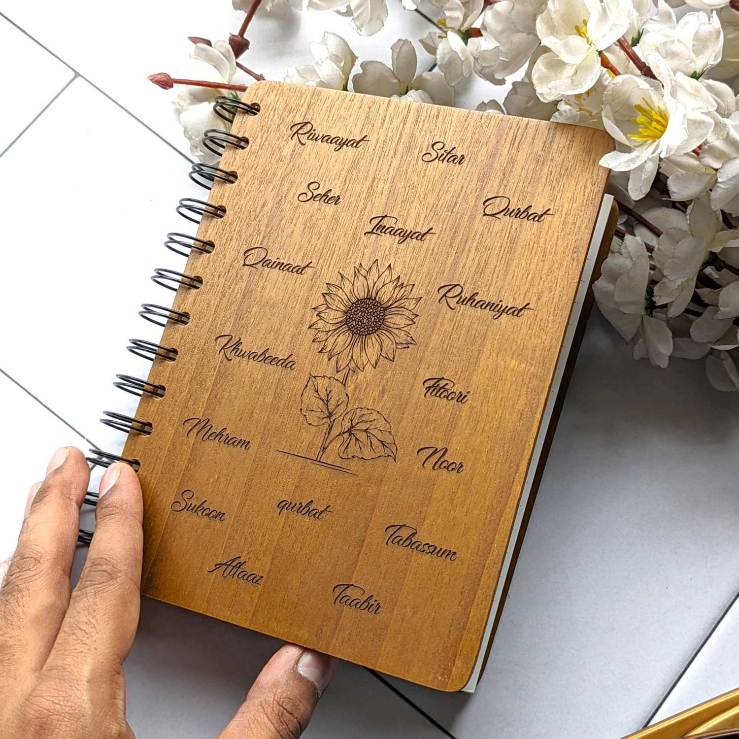 Friends Who Bloom Together – Personalized Wooden Friendship Notebook