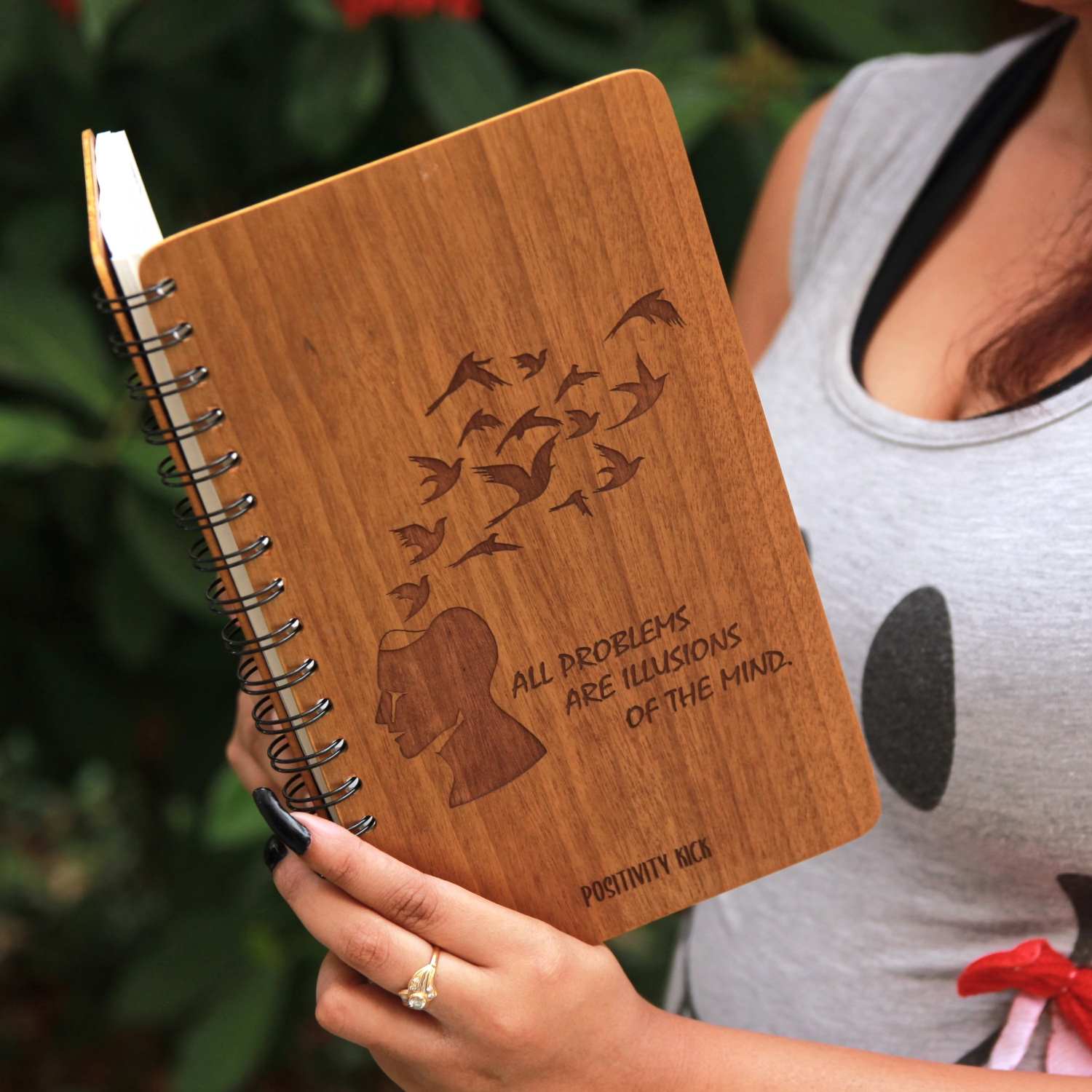 All Problems Are Illusions of the Mind | Engraved Wooden Diary for Mindfulness