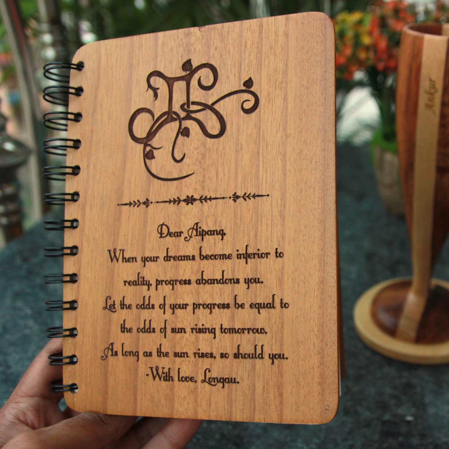 As Long As the Sun Rises, So Should You | Engraved Inspirational Wood Diary