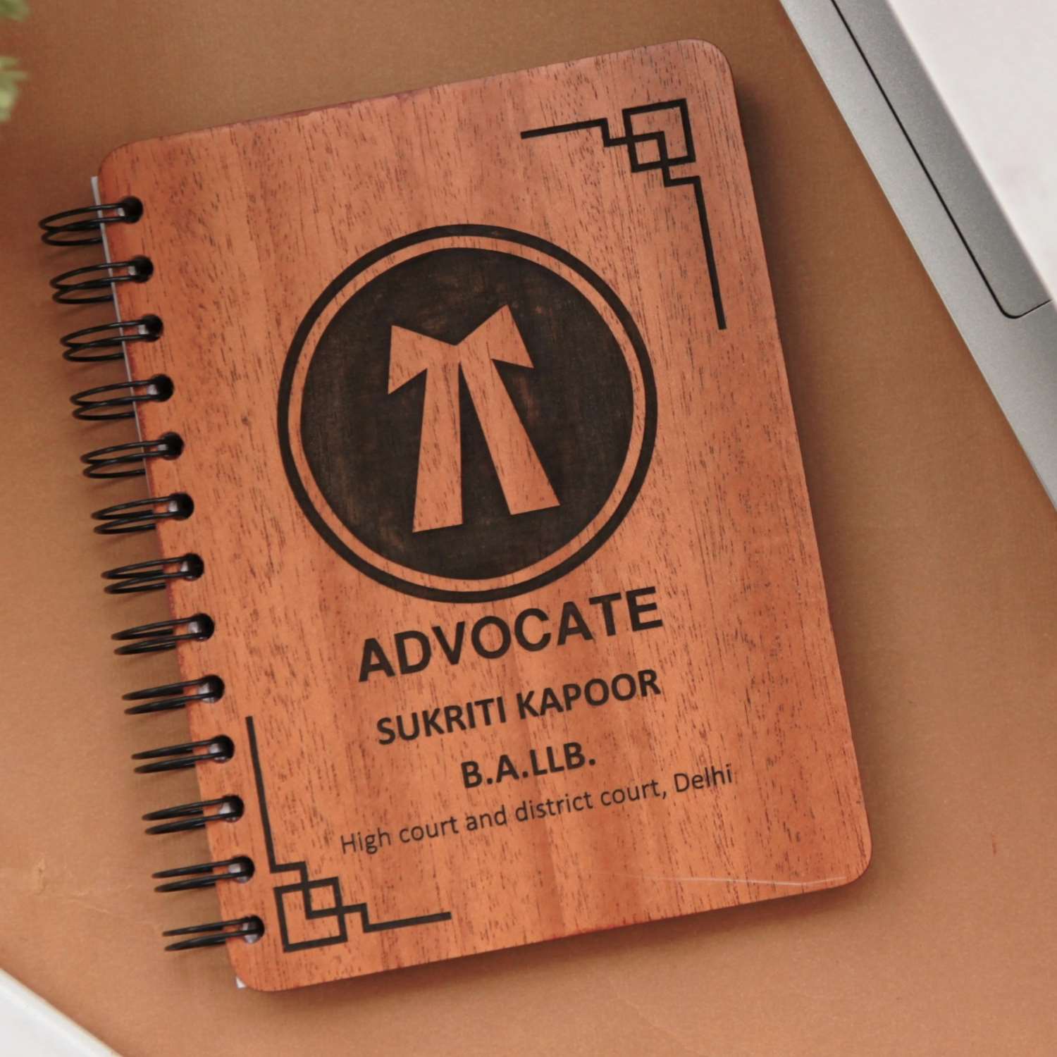 Personalized Wooden Lawyer’s Notebook | Advocate Office Corporate Gift