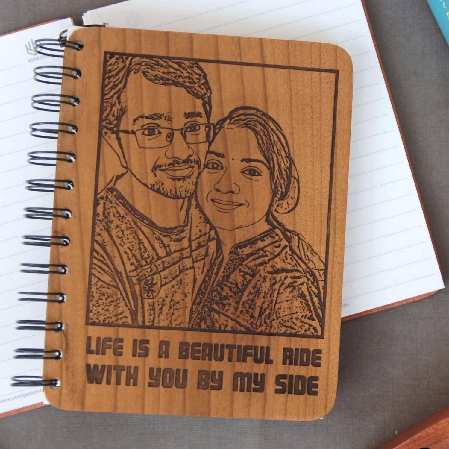 Life is a Beautiful Ride with You by My Side | Engraved Wood Diary