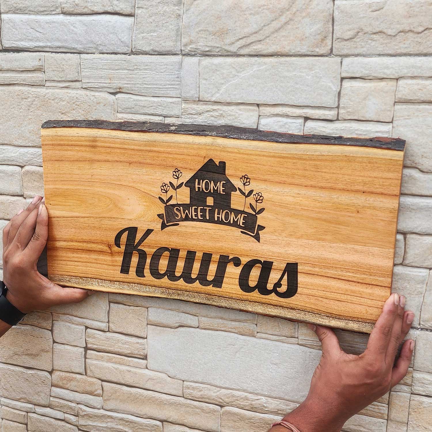 Rustic Rectangular Natural Live Edge Wood Sign For Home | Custom Engraved