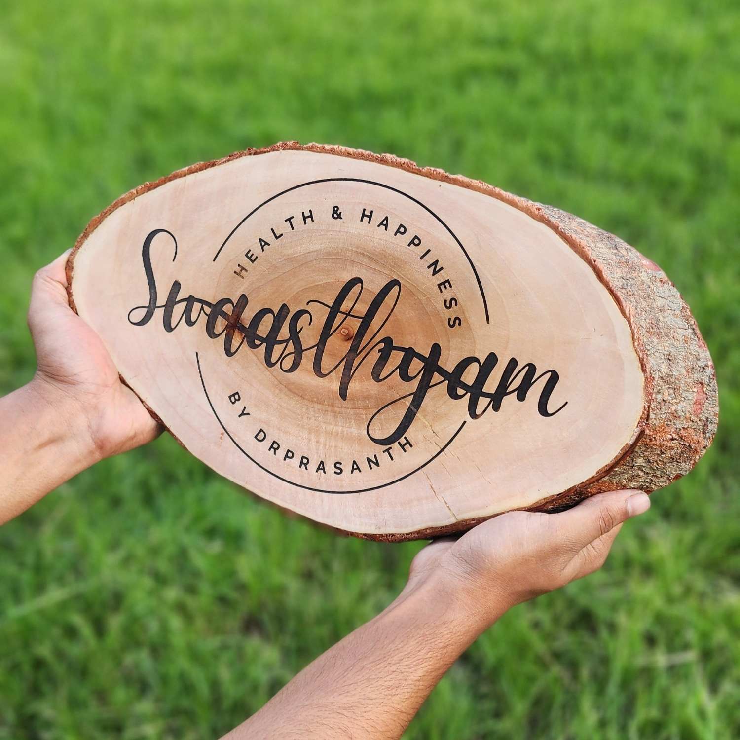 Rustic Natural Wooden Nameplate With Wood Bark | Live Edge Wood Sign