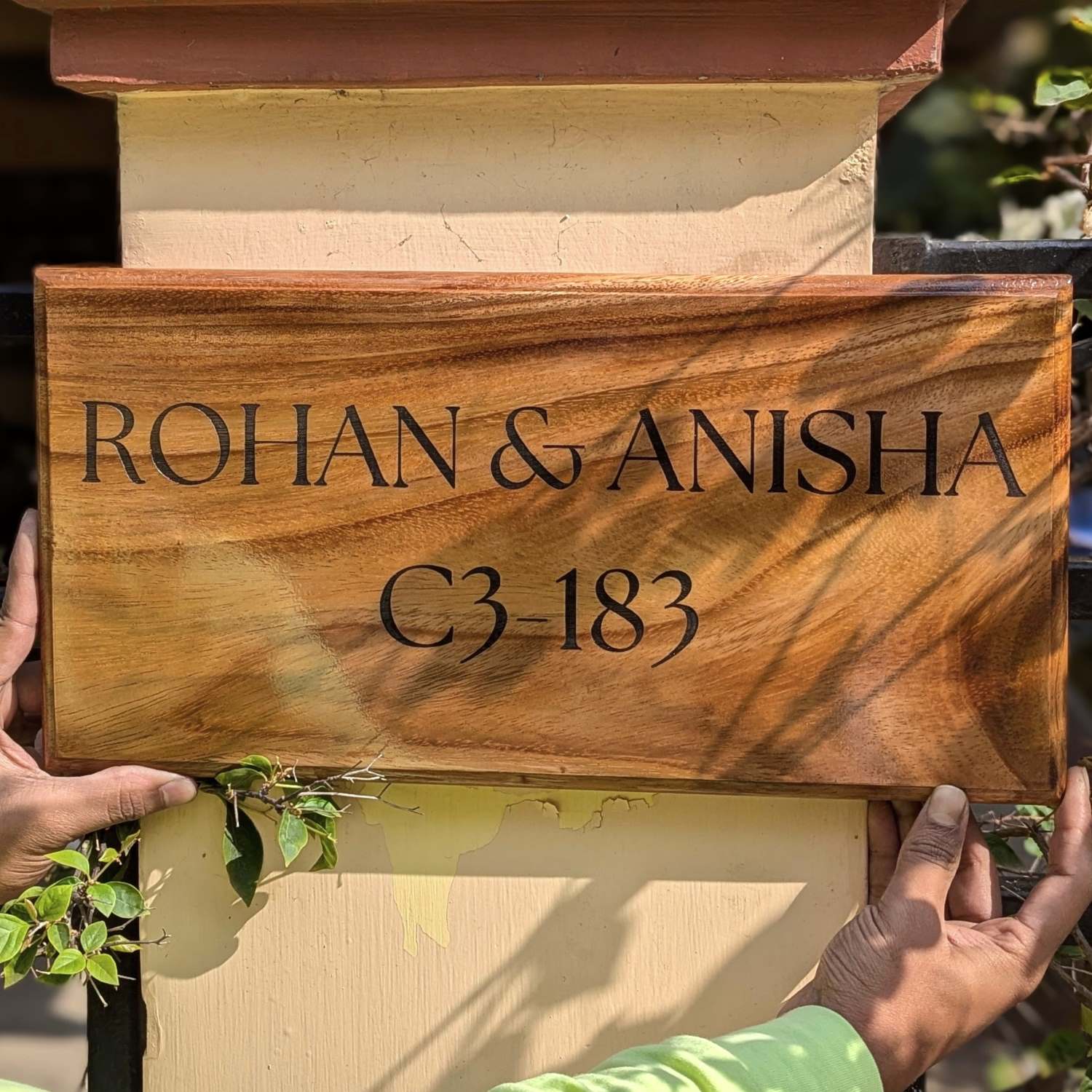 Luxury Teak Wood Engraved Wooden House Nameplate Designed for Premium Homes