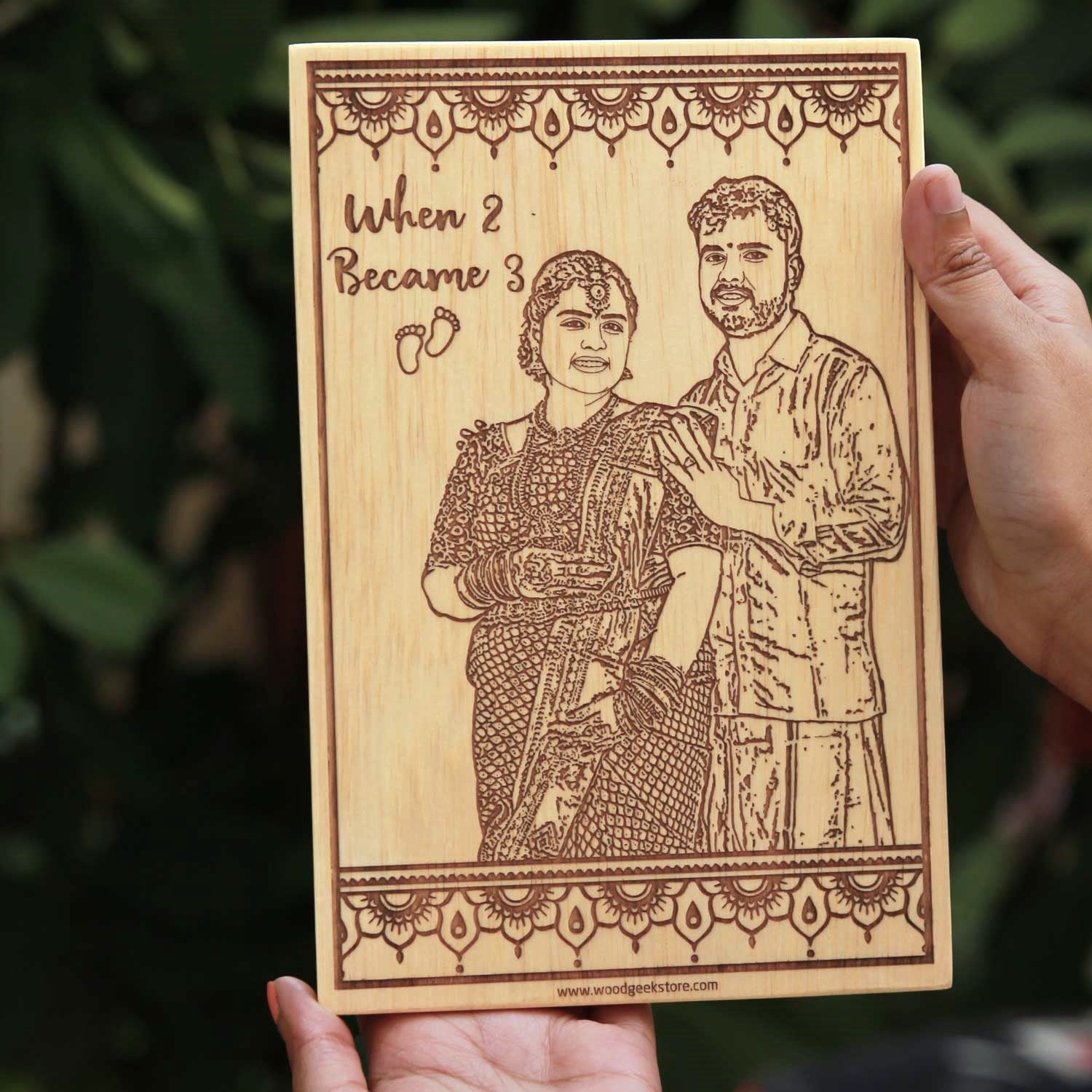 When 2 Became 3 – Personalized Engraved Wooden Frame for Expecting Parents