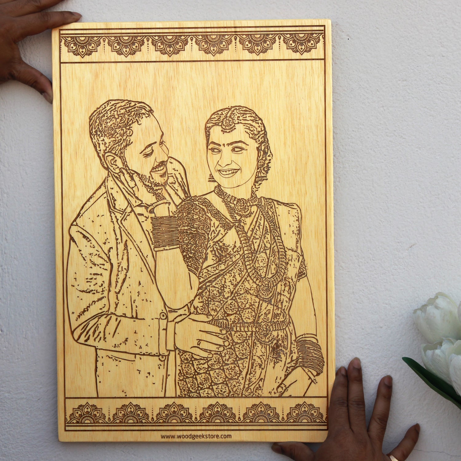 Engraved Photo On Wood For Husband & Wife | Personalized Photo Frame