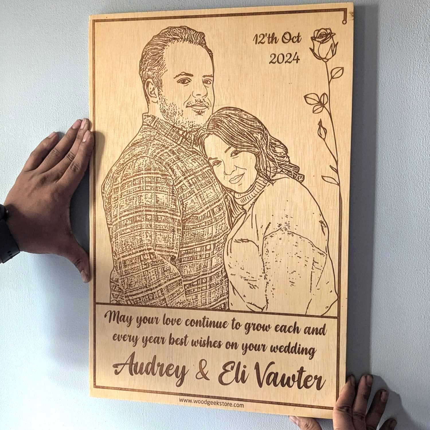 May Your Love Grow - Couple Portrait Engraved In Wood | Marriage Gift For Husband & Wife