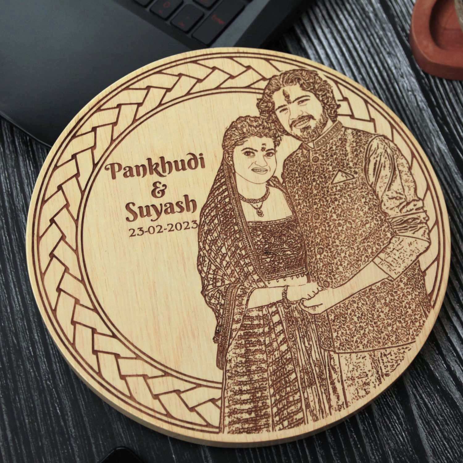 Together in Love – Personalized Circular Engraved Wood Frame