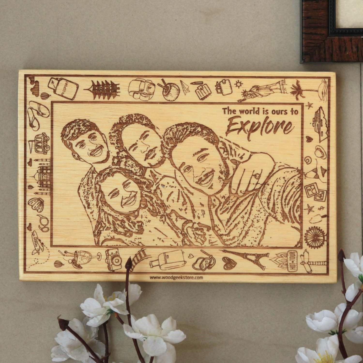 The World Is Ours to Explore – Personalized Travel-Themed Engraved Wood Frame