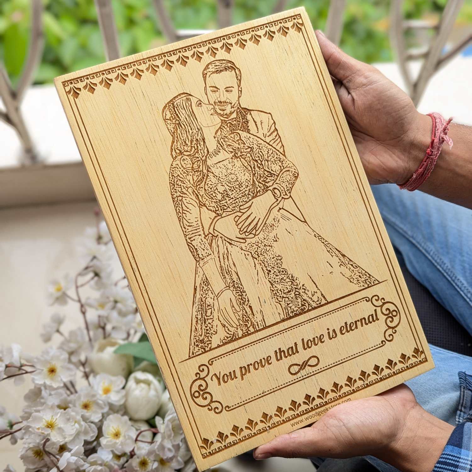 Love Is Eternal Photo Engraved Wood Plaque | Personalized Birthday Gift For Husband & Wife