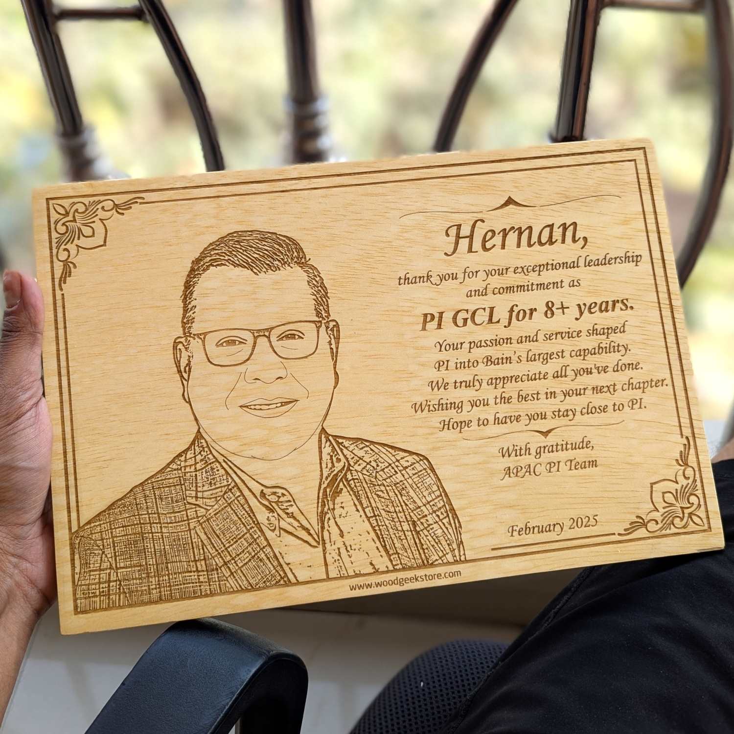 Custom Engraved Wooden Leadership Plaque | Personalized Corporate Farewell Gift