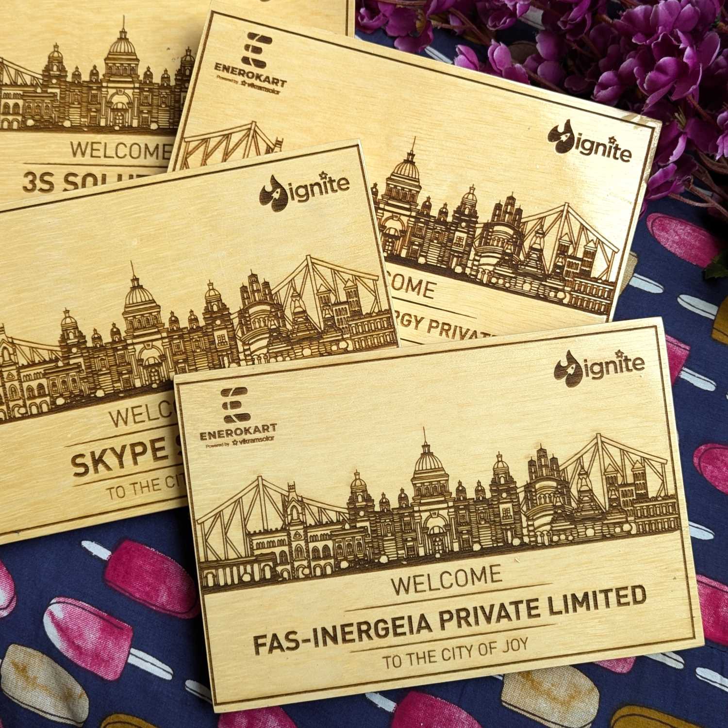 City Skyline Custom Engraved Wood Frame | Corporate Welcome Gift