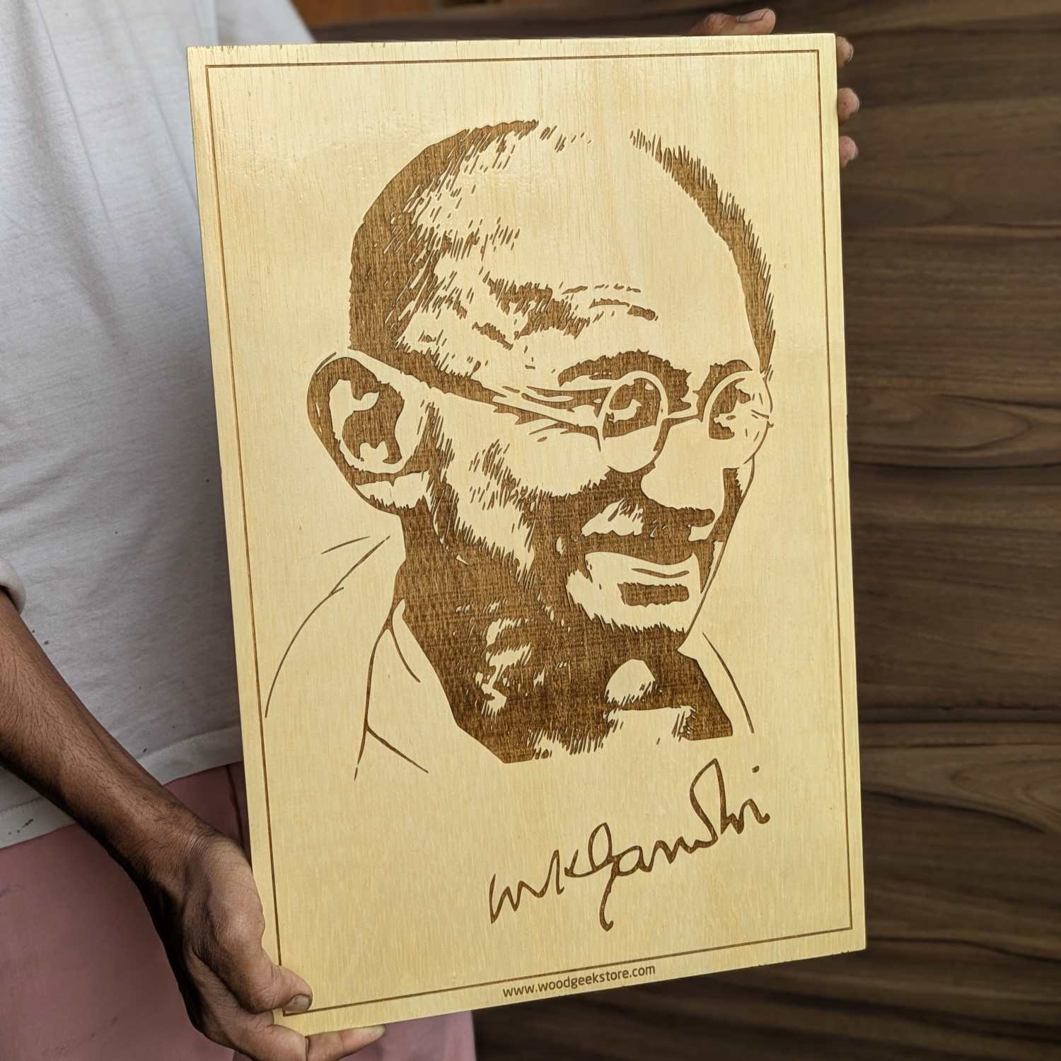 Mahatma Gandhi Engraved Wooden Plaque | Custom Patriotic Wall Art