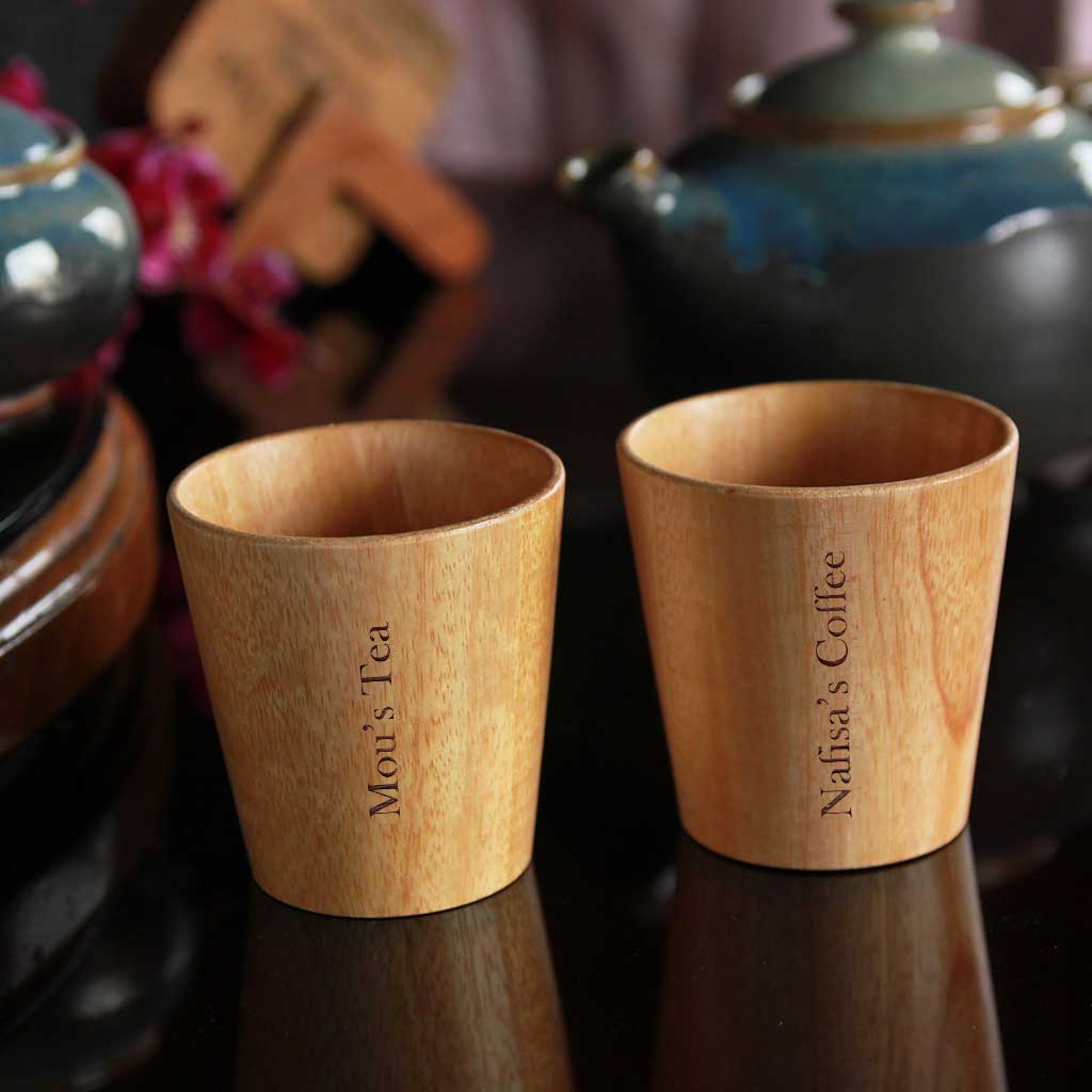 Personalized Wooden Tea & Custom Coffee Cup Set, 4oz/ 120 ml - woodgeekstore