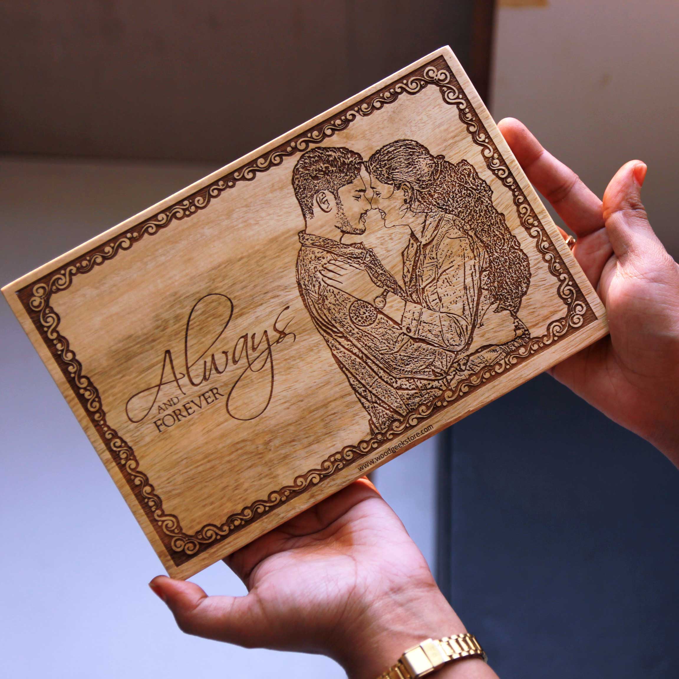always and forever personalized photo engraved in wood plaque for girlfriend and boyfriend