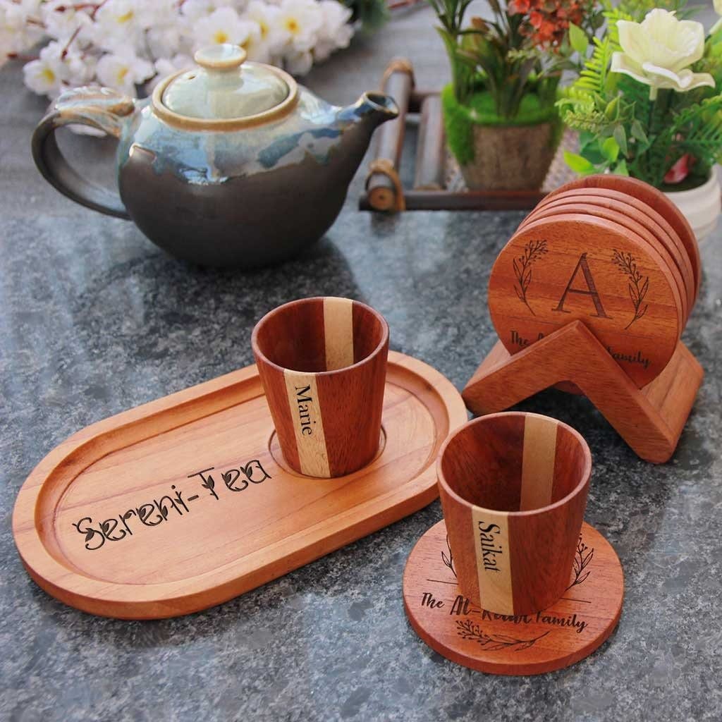 Set of 5 Wooden Drinking Cups Handmade - Artisraw