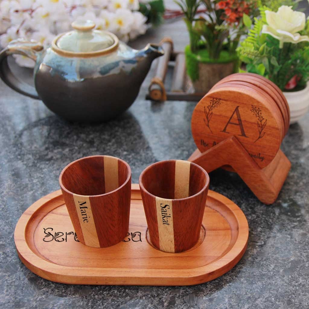 Set of 5 Wooden Drinking Cups Handmade - Artisraw