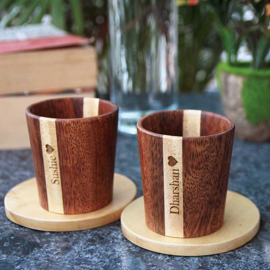 Personalized Wooden Tea & Custom Coffee Cup Set, 4oz/ 120 ml - woodgeekstore